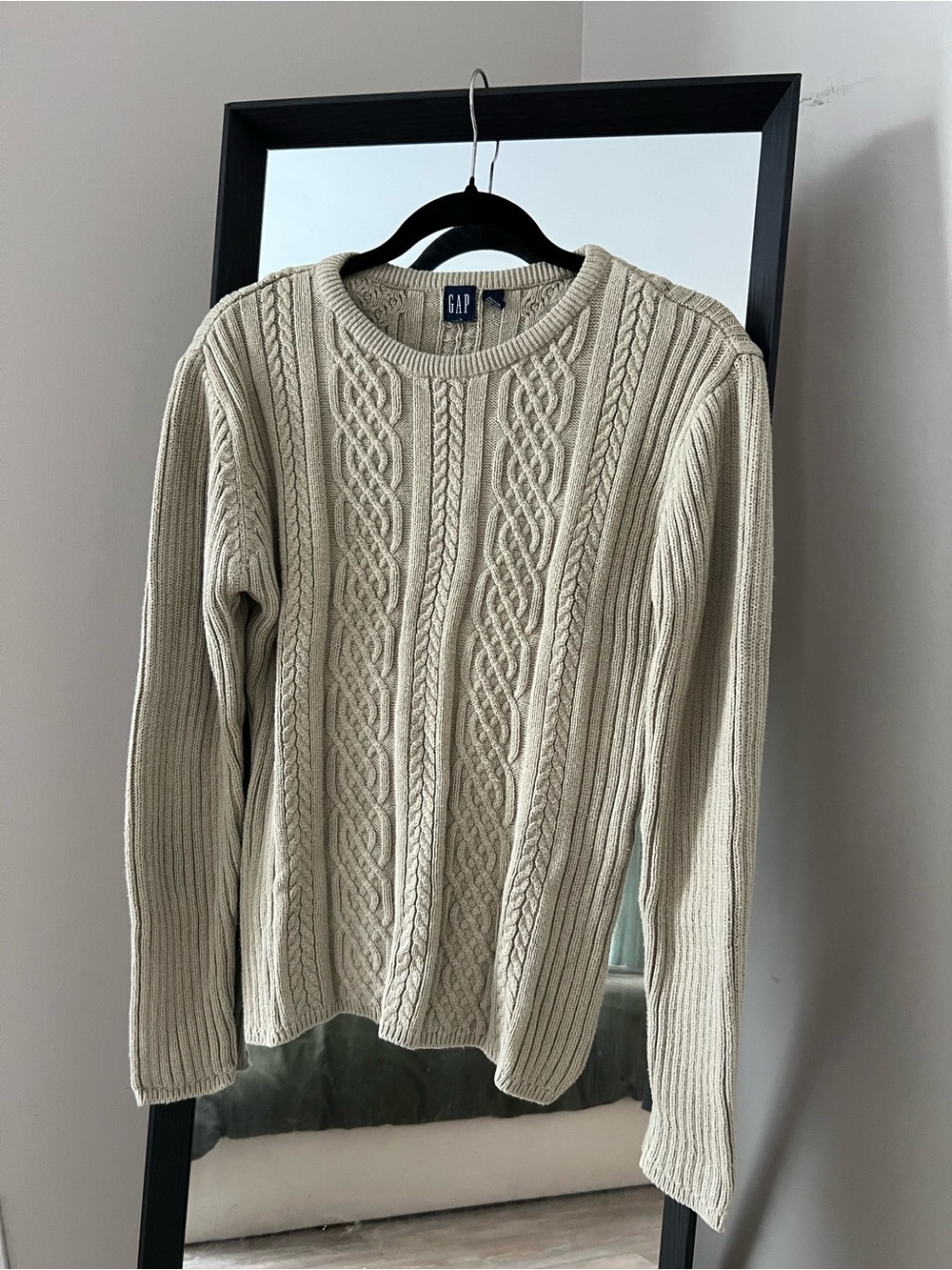 GAP Women's Sage Green Cable Rib Crewneck Sweater
